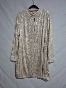 City Chic Glowing Sequin Sheath Dress Size S Long Sleeve Beige - Picture 1 of 8