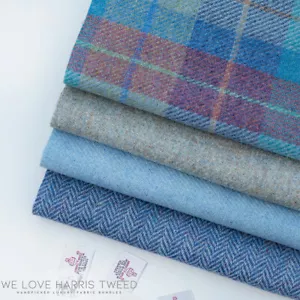 Harris Tweed Bundle Beige & Blue x 4 PCS (30x25cm each)+ labels - Picture 1 of 3