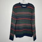 D-Struct Project Sweater Mens Large L Pullover Blue Orange Green Striped Acrylic