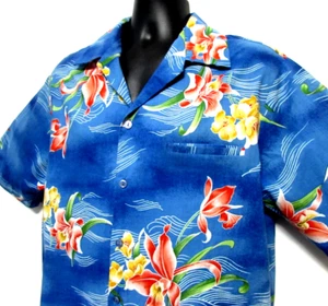 VTG Hilo Hattie's Shirt Men XL Hawaiian Blue Cotton Colorful Floral USA Made - Picture 1 of 12