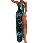 2pcs/set Romper Swimwear Skirt Tropical Leaves Print Good Elasticity Deep V-neck