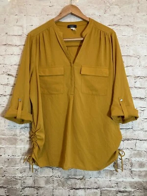 Top Cocomo para mujer 1X Popover mostaza dorado brillo lentejuelas brillo plus elástico Foto 1 de 4