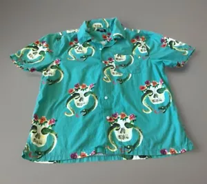 Stussy Skulls & Snakes Shirt Mens Size L Hawaiian Cuban Skate Rare Button Up - Picture 1 of 14
