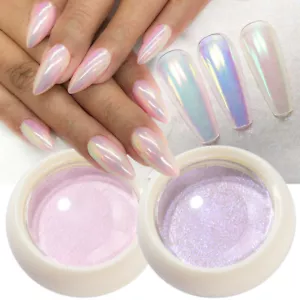 AURORA Nail Powder White Mirror Effect CHROME Nail Art Mermaid Holographic Neon - Foto 1 di 18