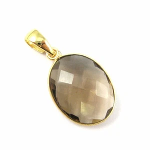 Colgante ovalado de piedras preciosas bisel de cuarzo ahumado con fianza enchapado en oro de 22 K en plata - Imagen 1 de 6