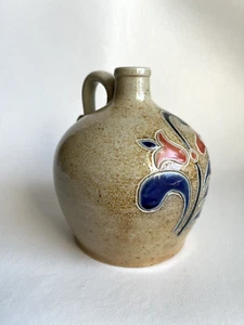 Art Pottery Glazed Floral Stoneware Jug with Handle - Picture 1 of 8