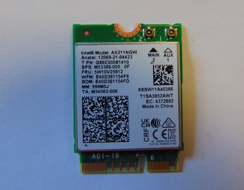 INTEL AX211NGW 2.4GBPS M.2 2230 CNVIO2 WIFI 6E 802.11AX BLUETOOTH 5.3 CARD G83J7 - Image 1 of 1