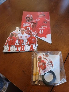REDS BASEBALL PARTY DECORATION BANNER, CAKE TOPPER, CUPCAKE TOPPERS PT6 - Picture 1 of 4