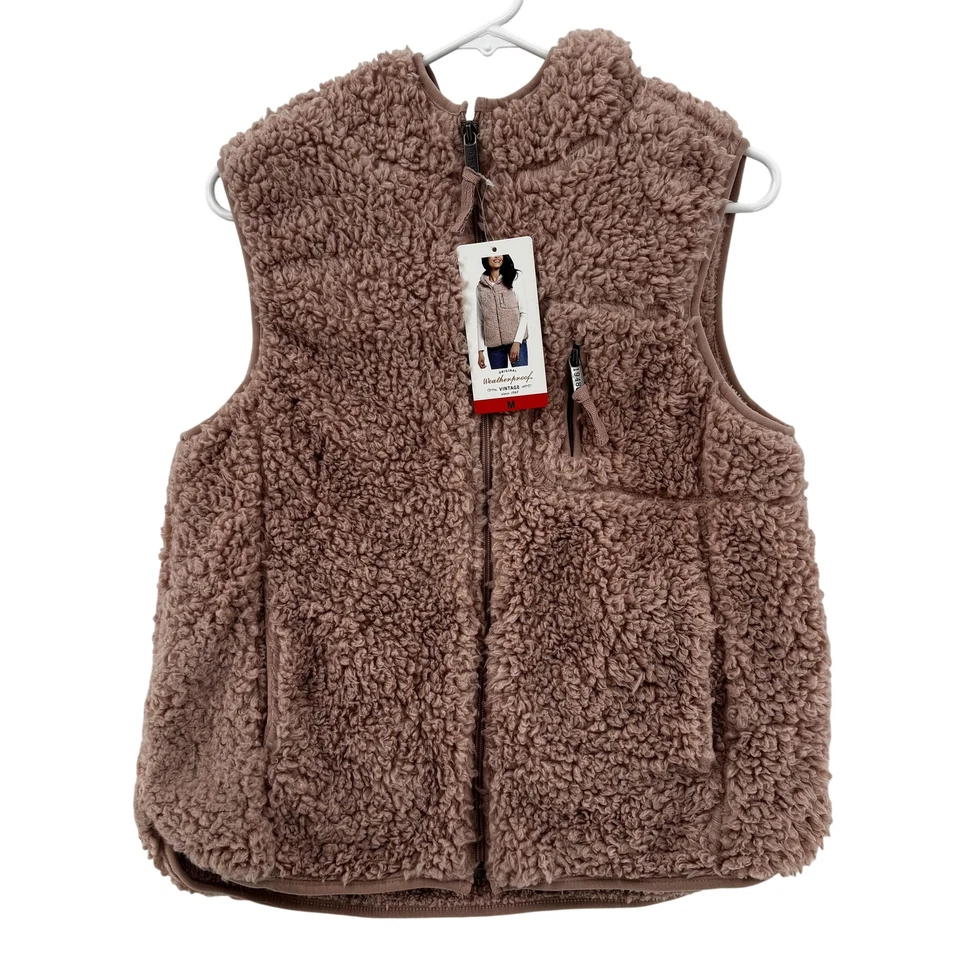 Weatherproof Vintage Vest Womens Medium Pink Sherpa Fleece Zip Hooded Warm New - Image 1 of 4
