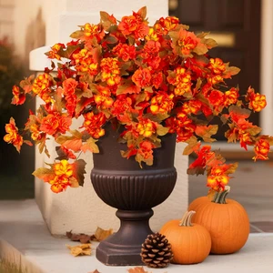 Fall Flowers for Outdoors, 2 PCS Fake Fall Flowers UV Resistant Fake Autumn Arti - Picture 1 of 12