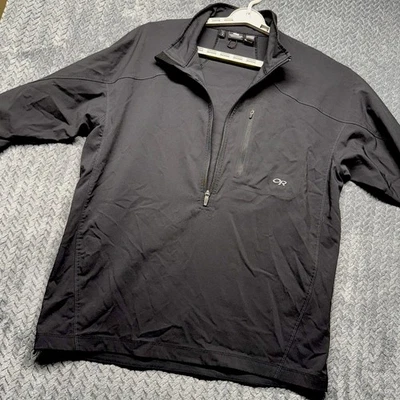 户外研究夹克男式大号黑色风衣半拉链轻便尼龙 — 第 1/4 张图片