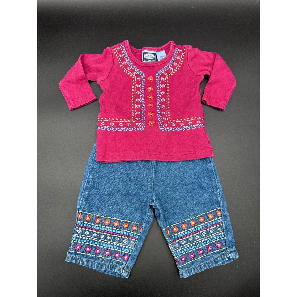 Conjunto Conjunto Top y Pantalones Cortos Denim Bordados 3/6M Koala Niños Infantes Niñas De Colección Foto 1 de 4