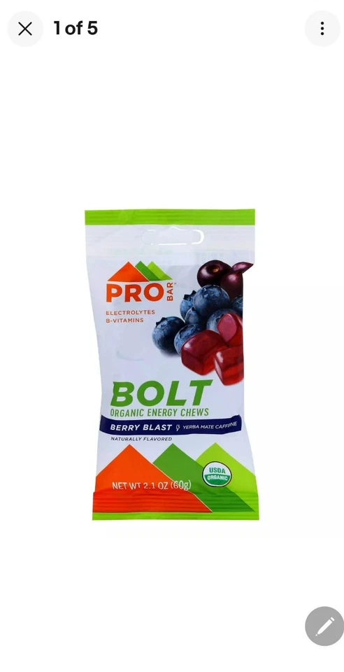 Paquete de 8 Probar Bolt Organic Energy Chews Berry Blast 2,1 OZ Foto 1 de 1