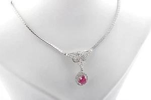 Collier 925 Silber aus Spanien mit Rubin Tropfen Länge 40 cm! . - Bild 1 von 7