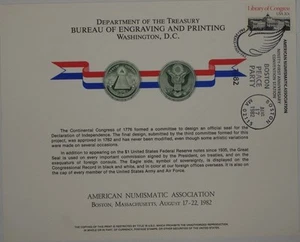 BEP souvenir card B 57 ANA 1982 back Great Seal vignettes Show Cancelled - Picture 1 of 2