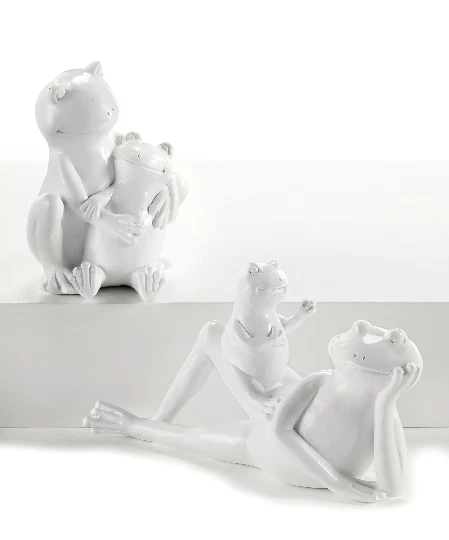 Набор из 2 белых резиновых семейных фигурок лягушек статуэток декора фермерского дома - Изображение 1 из 1