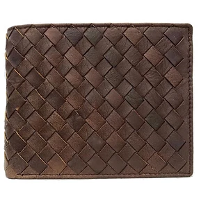 Geldbörse Brieftasche Geflochten Geflochtene Flecht Paulhid Leder Herren Braun - Picture 1 of 4