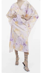 H&M Lilac/Floral V-Neck Kaftan Dress Size M UK 12-14 BNWT - Picture 1 of 8