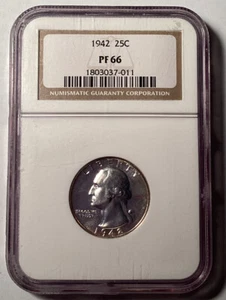 1942 Washington Quarter, NGC PF66 - Picture 1 of 2
