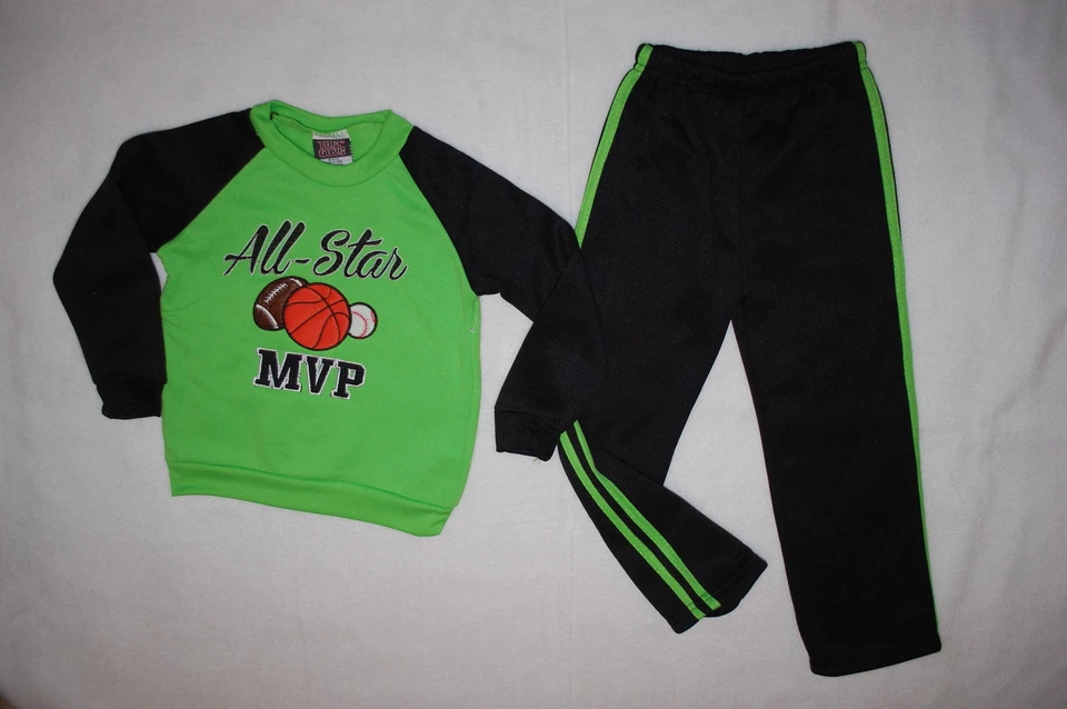 Chicos Conjunto SUDADERA Y PANTALONES DEPORTIVOS Negro Verde ALL STAR MVP Pelota Deportiva TALLA 4 Foto 1 de 1
