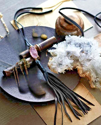 Quartz Drusy Leather Tassel Pendant Necklace | Roost Overstock | Aureus + Argent - Image 1 of 4