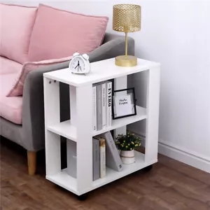 HMD Sofa Side Table End Table Bedside Table with Wheels Open Shelves White - Picture 1 of 6