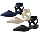 Women Knit Mesh Flat Shoes Ankle Strap Pointed Toe Dress Ballet Flat Shoes