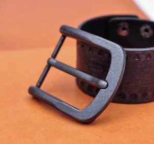 40 mm Retro Negro Pin Cintura Cuero Una Punta Clips Hebilla Cinturón Repuesto - Imagen 1 de 10