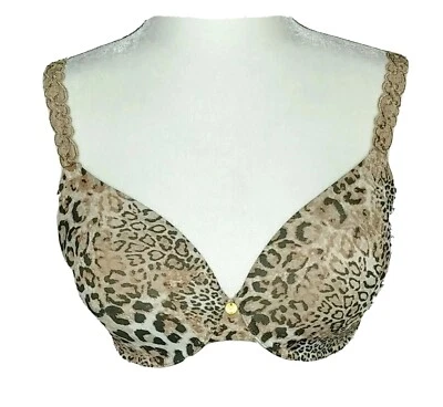 Sujetador NATORI Talla 32DD Satinado Encaje Estampado Animal Negro/Bronceado Acolchado Correas con Aros Foto 1 de 4