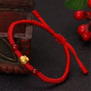 1pcs Pure 999 24K Yellow Gold Women Lucky Fu Bag Bead Bracelet 0.1-0.2g - Picture 1 of 5