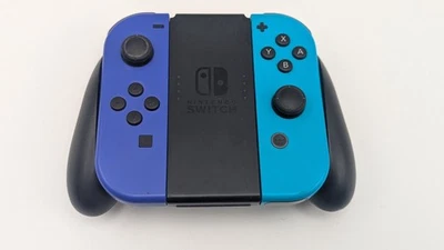 OEM Pair Nintendo Switch Joy-Con Blue Light Blue Controllers With Grip TESTED - Image 1 of 4