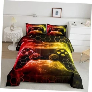 Kids Boys Red Yellow Gamer Comforter Size, Honeycomb Gaming Twin Multi 11 - Picture 1 of 7