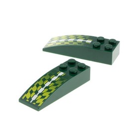 2x Lego Roof Brick Arched 6x2 Dark Green Brick Racers Sticker 8138 44126pb016