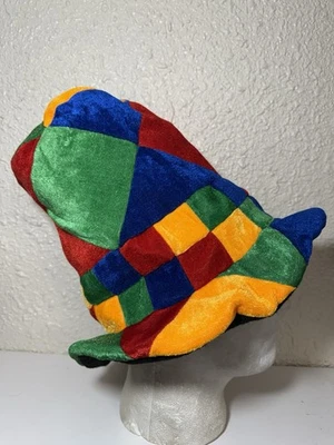 De Colección Sombrero Bufón Sombrero de Felpa Multicolor Bloque de Color Terciopelo 100% Algodón Años 90 Usado en Excelente Condición Foto 1 de 4