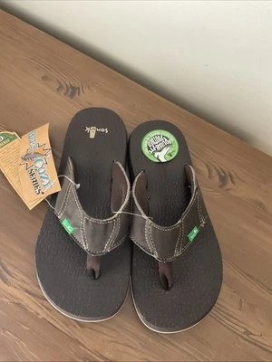 Sanuk Para Hombres 8 Chanclas Cerveza Acogedora Plantilla Squish Fit-Marrón Talla 8-Nueva Con Etiquetas Foto 1 de 4