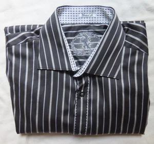 Bugatchi Men's Shaped Fit Wrinkle Free Long Sleeves Shirt Large Black Grey - Picture 1 of 15