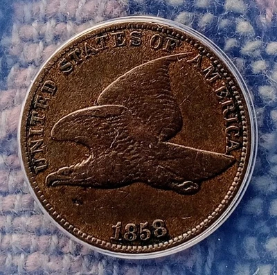1858 Flying Eagle Penny ANACS Grade VF 20 Error N & E Rev. Missing. - Image 1 of 4