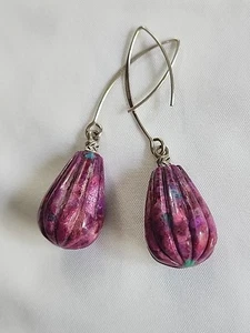 Barse 925 Sterling Silver Purple Turquoise Carved Tear Drop Dangle Earrings (89) - Bild 1 von 8