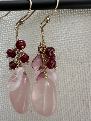 Nuevo Hecho a Mano Plata de Ley 925 Chapado en Oro Cuarzo Rosa Turmalina Rosa y Rubí Foto 1 de 4