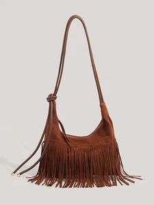 Boho Fringe Shoulder Bag – Retro Suede-Style Underarm Purse Cowgirl cowboy - Foto 1 di 6