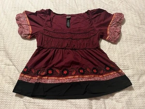 Lithe Fisherman's Bridge Top 12 Burgundy Smocked Embroidered Anthropologie Zip - Picture 1 of 13