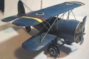 Vintage Metal Biplane Airplane - Picture 1 of 11