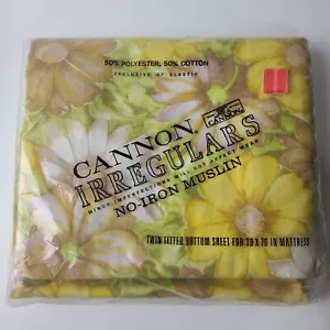 Vtg Cannon Irregulars Twin Fitted Sheet Yellow Floral Daisy's No Iron Muslin NOS - Picture 1 of 4