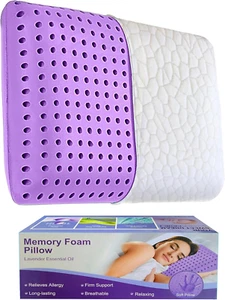 Lavender Pillow Queen Size, Cooling Memory Foam Pillow with Lavender Scent - Picture 1 of 11