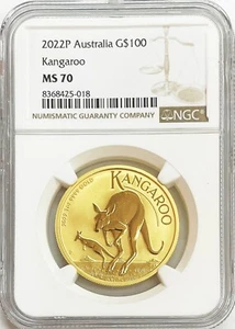 2022 P GOLD AUSTRALIA 1 OZ $100 DOLLAR KANGAROO COIN NGC MINT STATE 70 - Picture 1 of 2