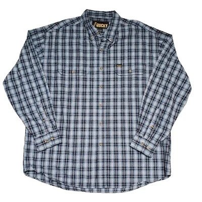 Rocky Men's Size XL 100% Cotton Blue Plaid Long Sleeve Button-Down Shirt - Изображение 1 из 4