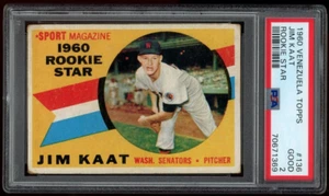 Venezuelan Topps 1960 Jim Kaat #136 RC Washington Senators Venezuela PSA 2 HIGH - Picture 1 of 2