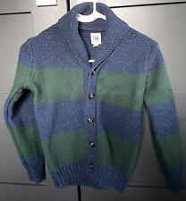 GAP Kids Boys Cardigan Sweater Shawl Collar Striped Blue Green Size 8 Medium EUC