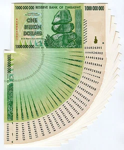Zimbabwe 1 Billion Dollars x 25 pcs AA 2008 P83 consecutive UNC currency bills - Picture 1 of 2