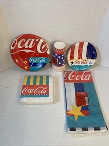 Vintage 1980s Coca Cola Paper Plates & Cups Napkins, Birthday Party Supplies - Picture 1 of 7